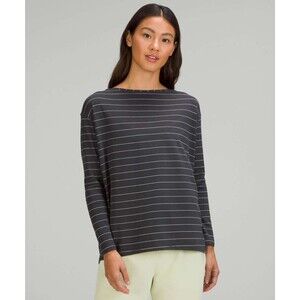 Lululemon Back In Action Long Sleeve Shirt 4 Short Serve Stripe Grey White